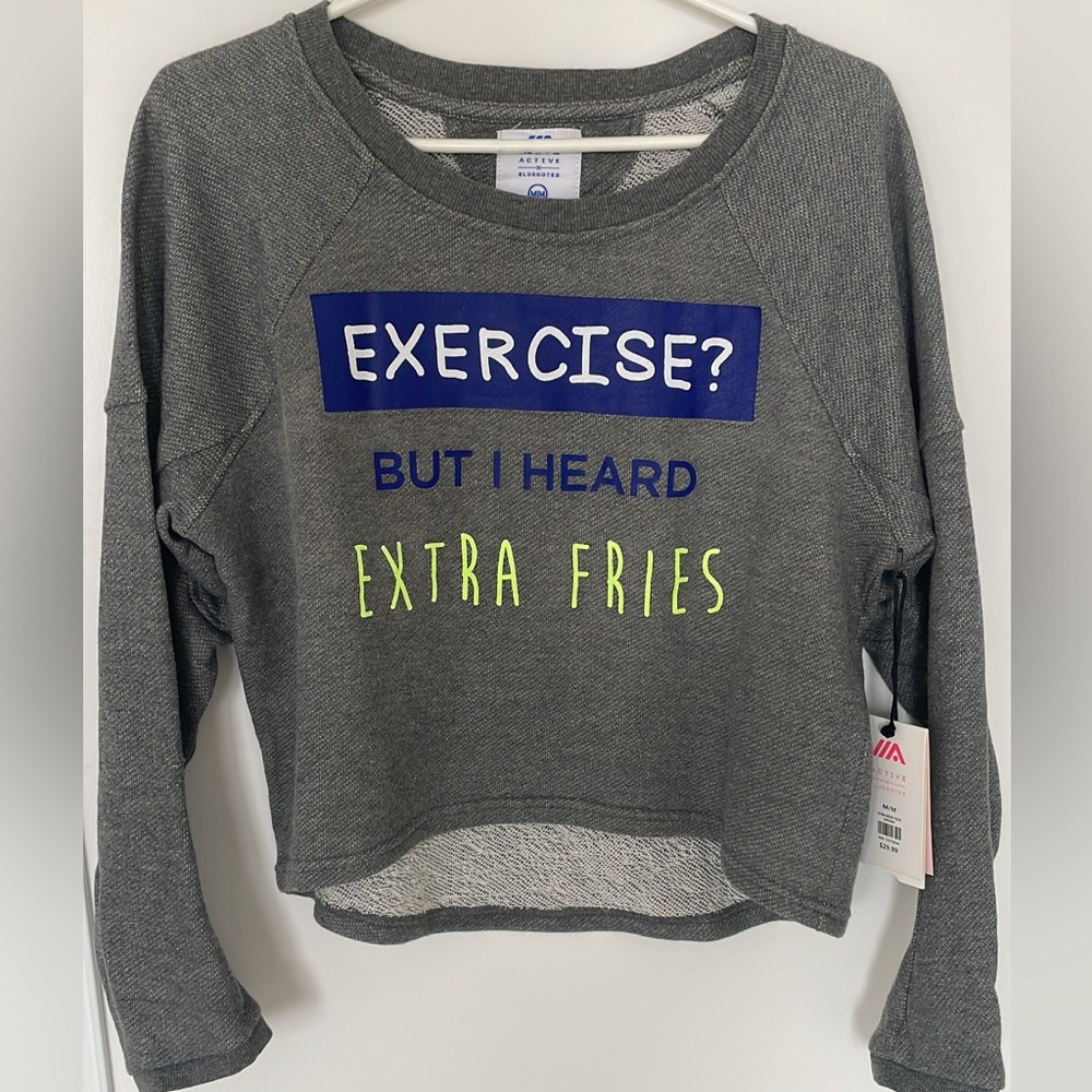 Gray Long Sleeve Top with Graphic Print